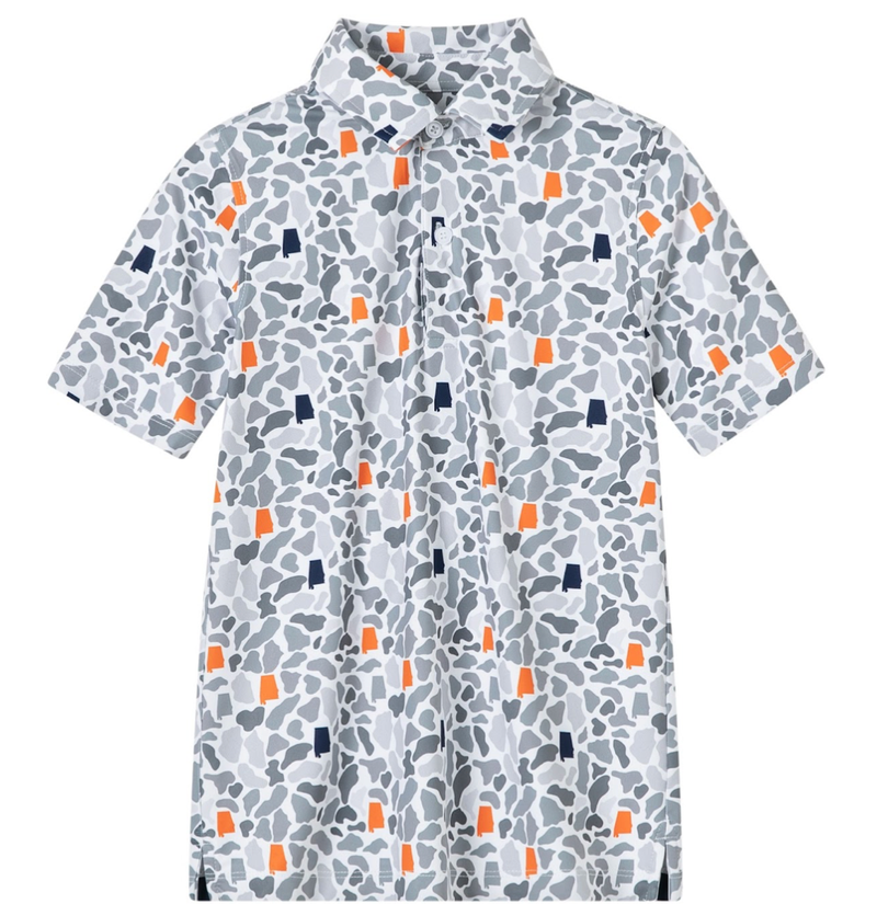 Kids AL Alabama (Orange/Blue)  Camo Polo