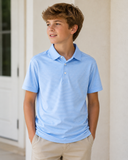Kids Micro Light Blue & White Polo (Solid Blue Ribbed Collar)