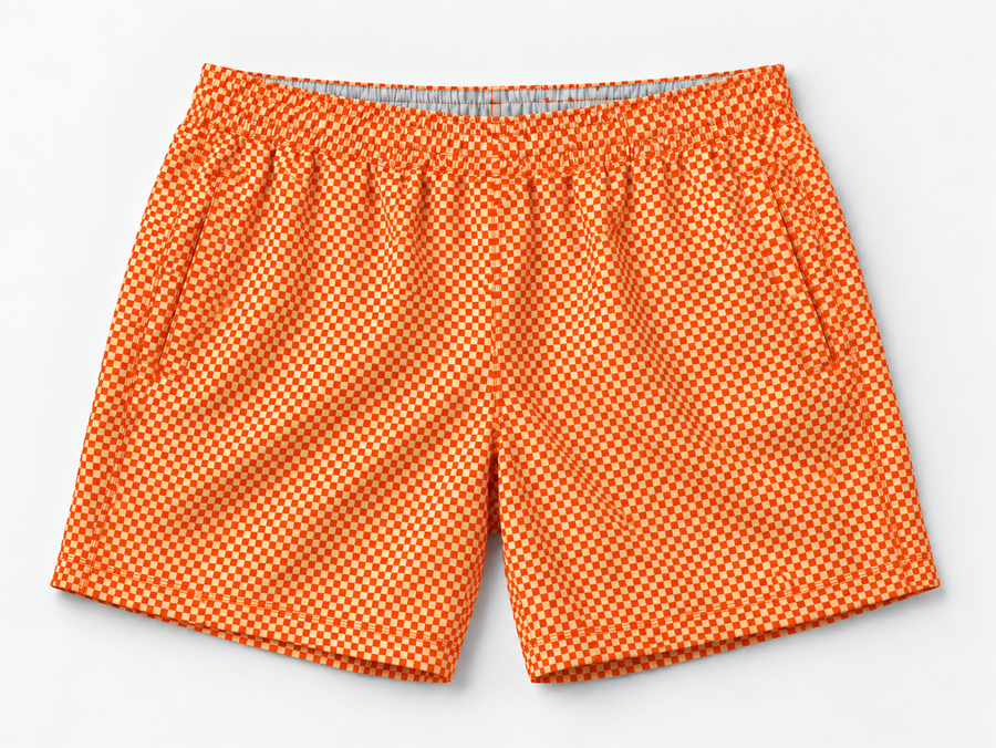Kids Orange White Checkered Freeballers - Sport Shorts