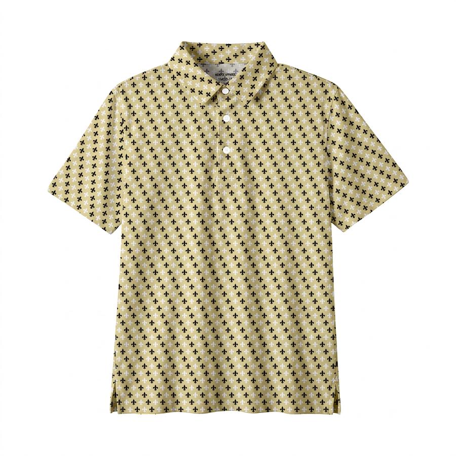 Kids Gold, Black and White Fleur de Lis Polo